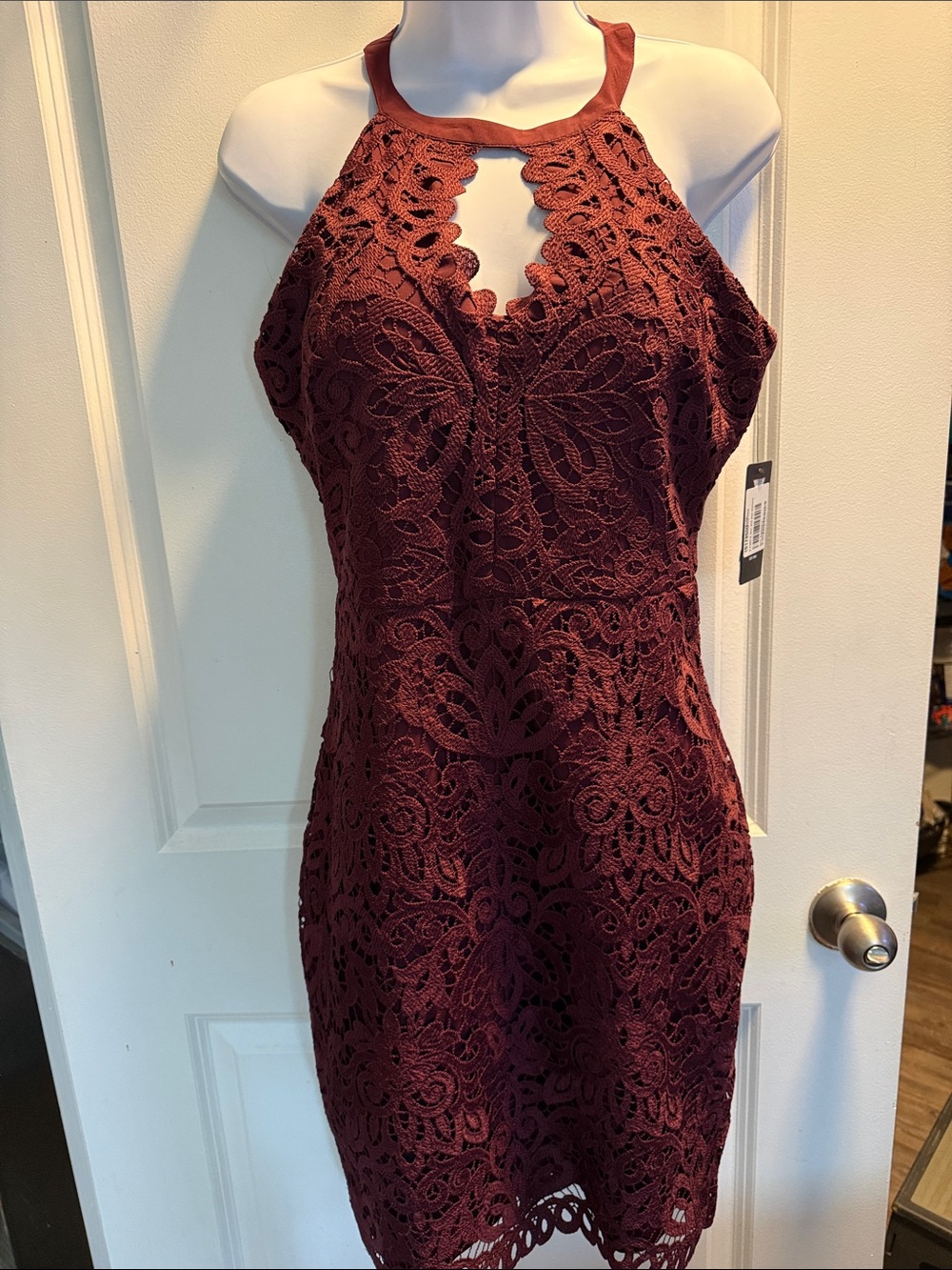 Guess Burgundy Lace Halter Mini Dress